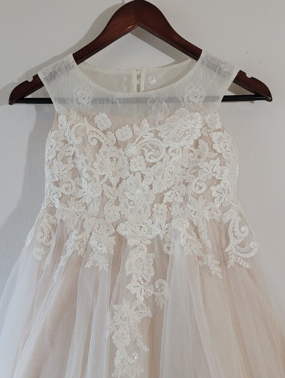 Davids Bridal Off White Floral Lace Flower Girl Dress Sz 10 Tulle Fairy Wedding - Picture 5 of 12